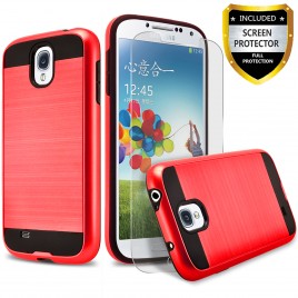 Samsung Galaxy S4 Case, 2-Piece Style Hybrid Shockproof Hard Case Cover with [Premium Screen Protector] Hybird Shockproof And Circlemalls Stylus Pen (Red)